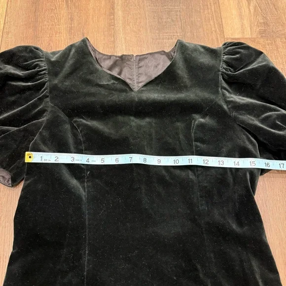 Vintage 80s Maggie Breen black velvet embellished sleeves dress 14P mini - Picture 6 of 13